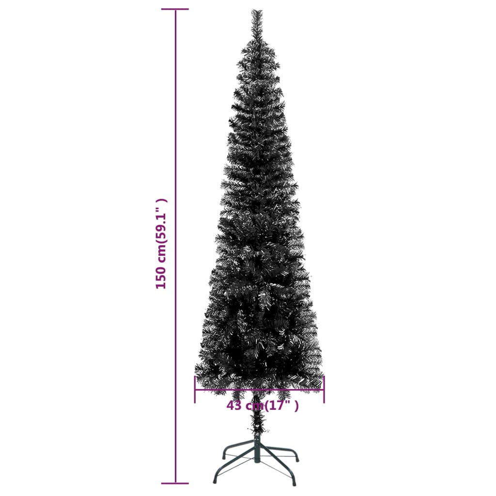 vidaXL Set de árbol de Navidad estrecho con LED y bola negro 150 cm