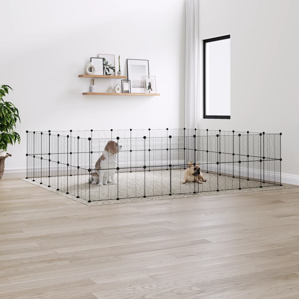 vidaXL Jaula para mascotas de 60 paneles puerta acero negro 35x35 cm
