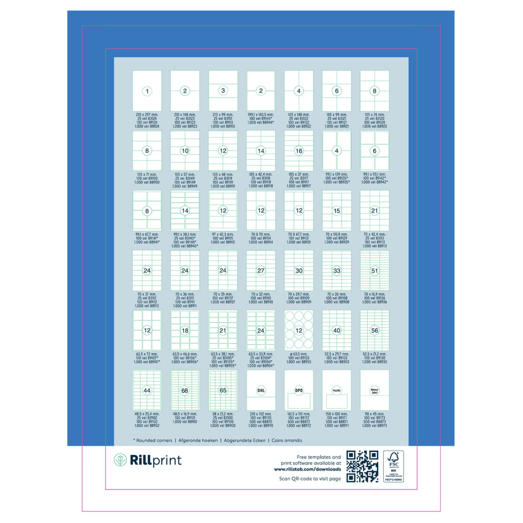 rillprint Etiquetas autoadhesivas 105x42,4 mm 1000 hojas blanco