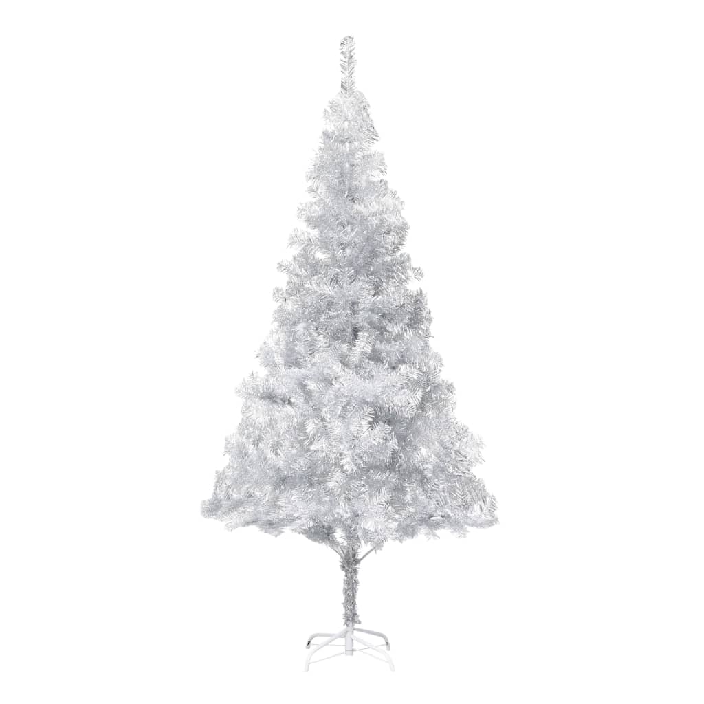 vidaXL Árbol de Navidad preiluminado luces y soporte plateado 210 cm