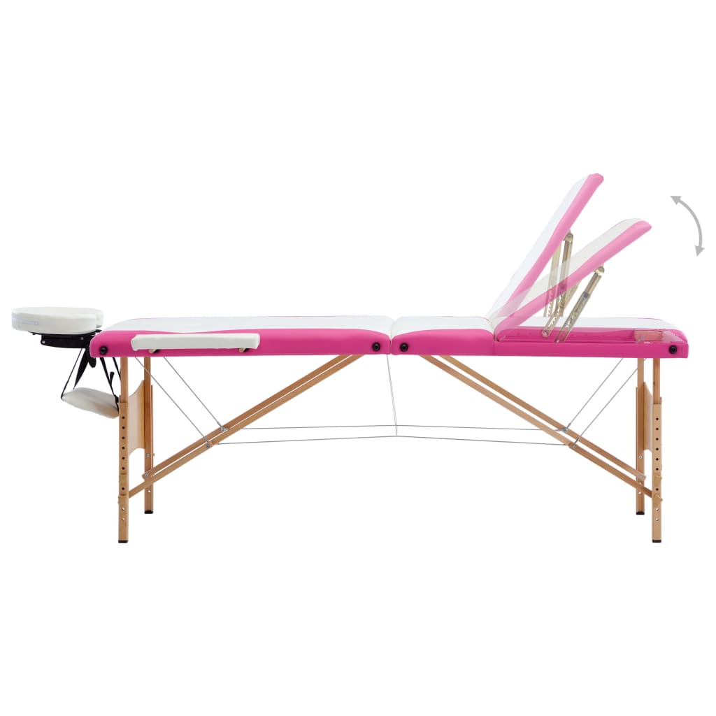 vidaXL Camilla de masaje plegable 3 zonas madera blanco y rosa