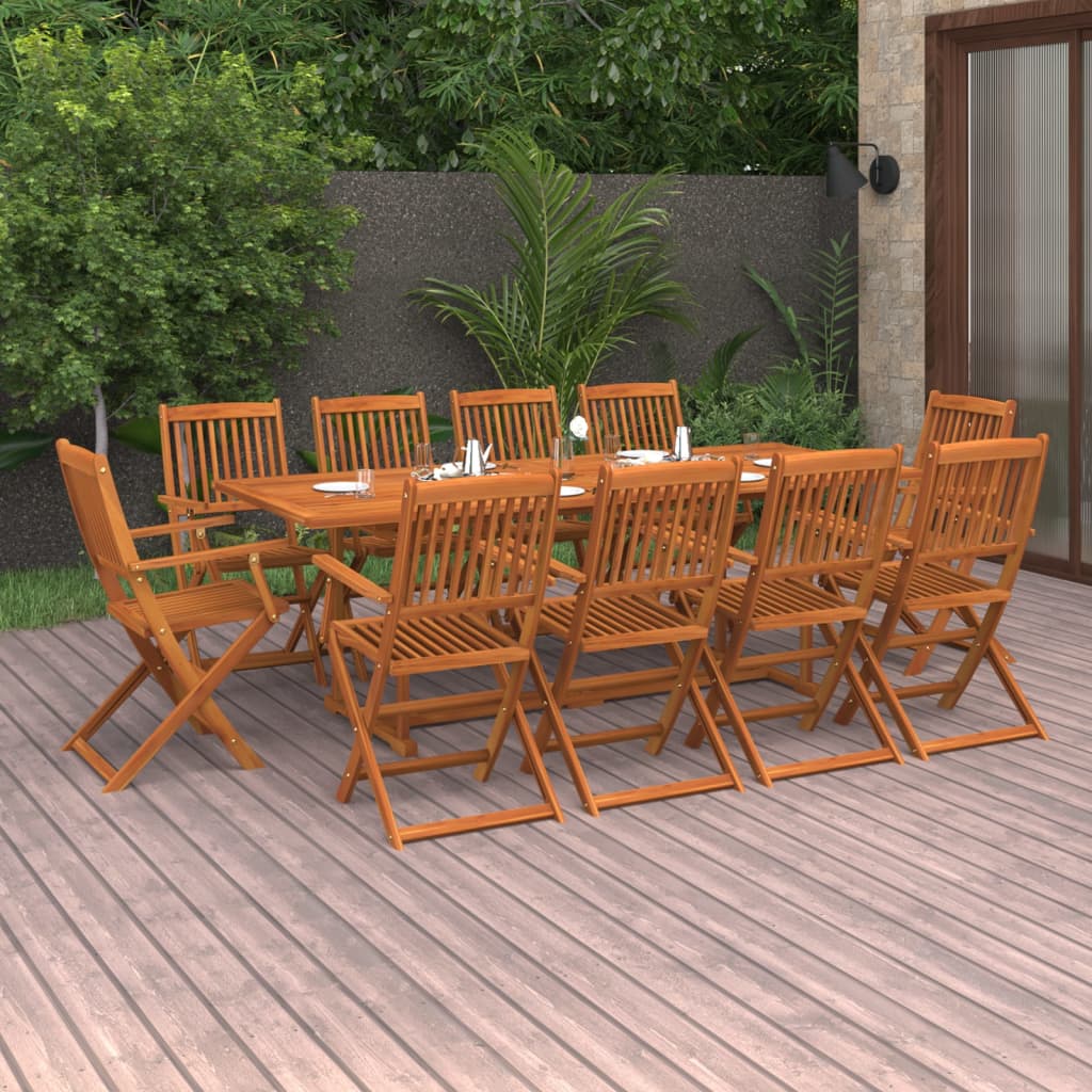 vidaXL Set de comedor para jardín 11 piezas madera maciza de acacia