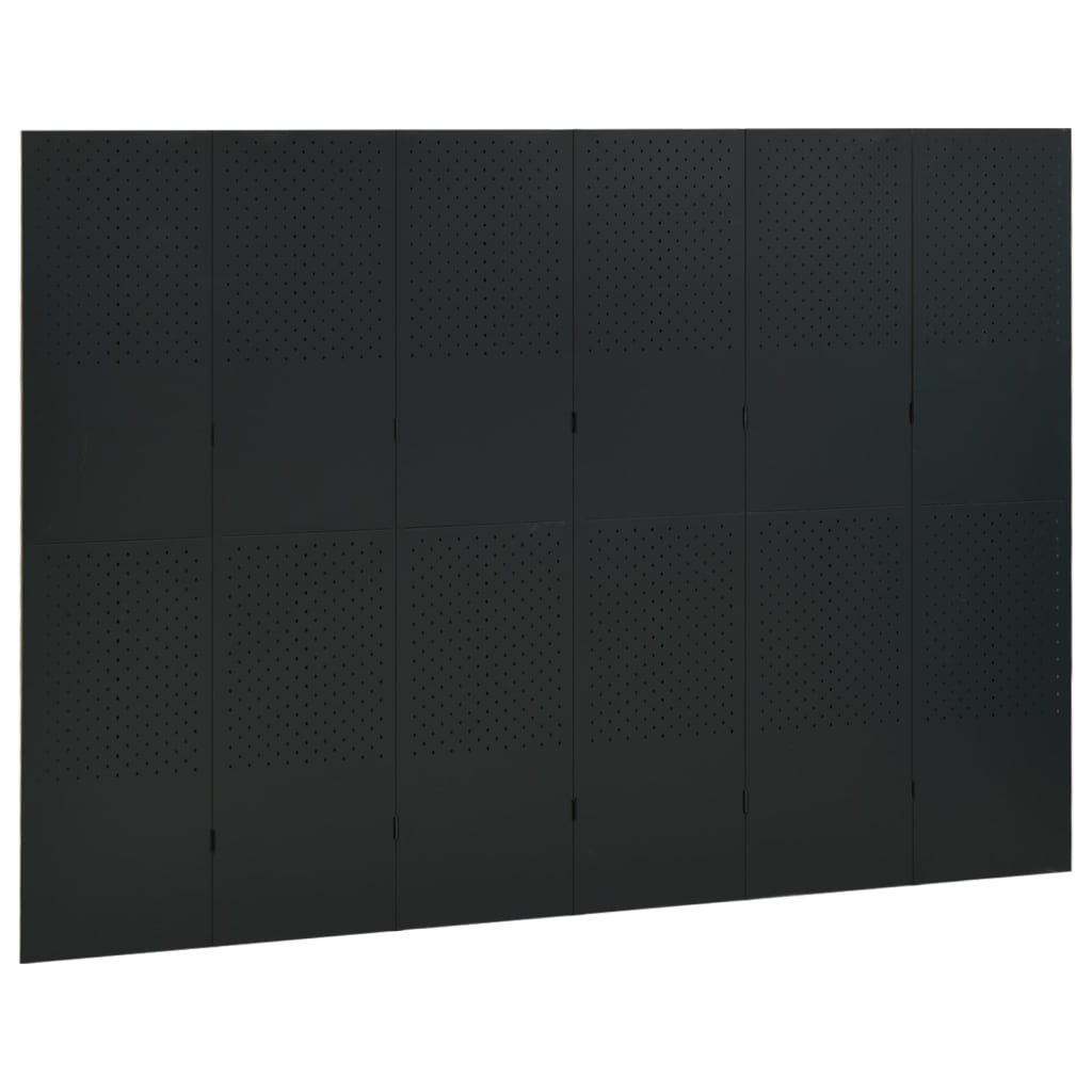 vidaXL Biombos divisores de 6 paneles 2 uds negro acero 240x180 cm