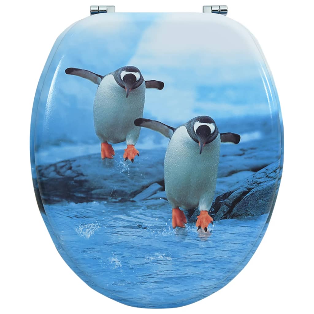 vidaXL Asiento de inodoro con tapa MDF diseño de pingüinos