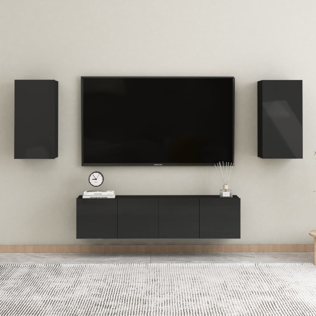 vidaXL Muebles TV 2 uds madera contrachapada negro brillo 30,5x30x60cm
