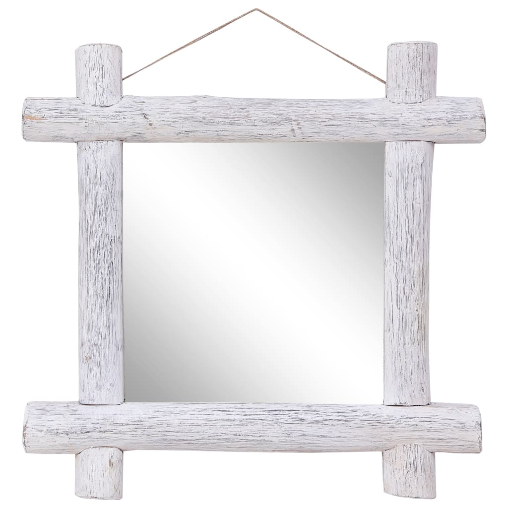 vidaXL Espejo de troncos de madera maciza reciclada blanca 70x70 cm