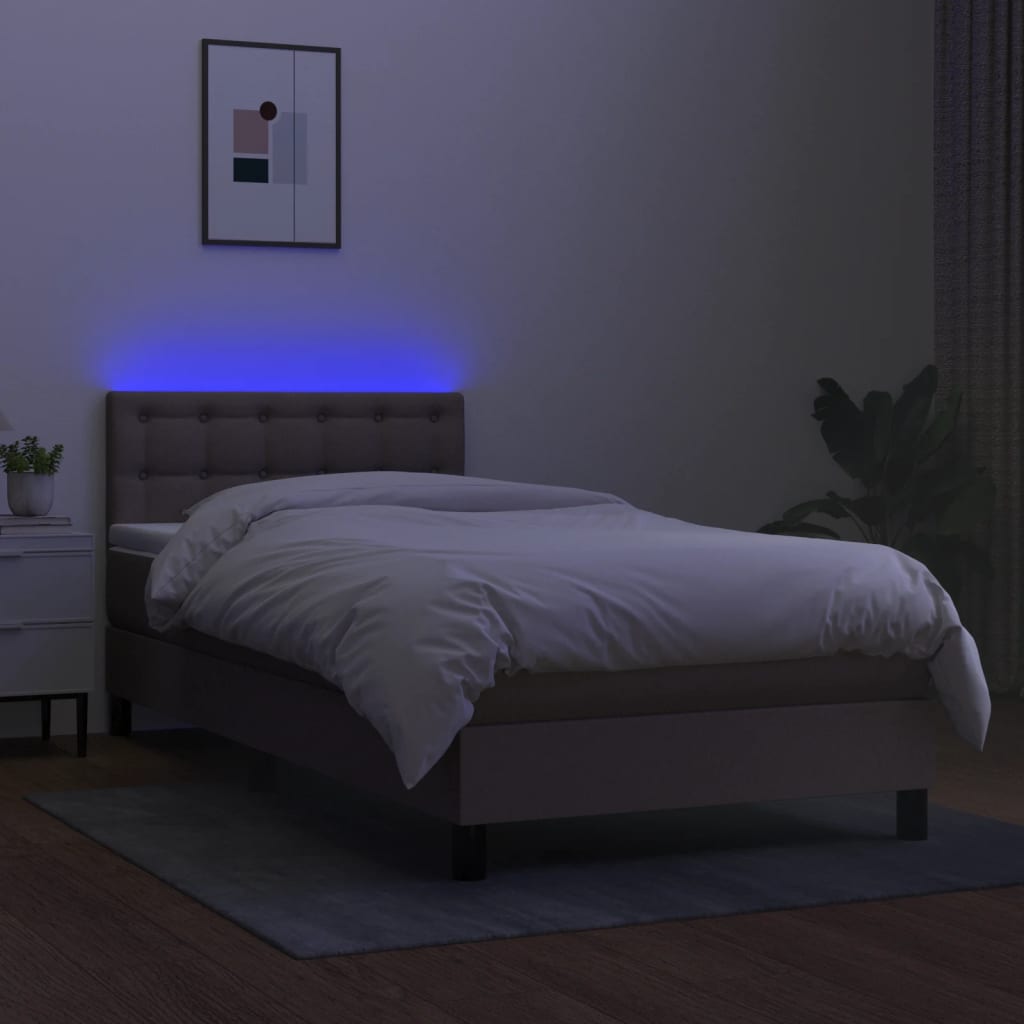 vidaXL Cama box spring colchón y luces LED tela gris taupe 100x200 cm