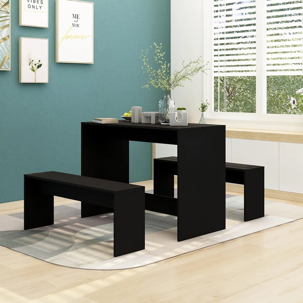 vidaXL Set de muebles de baño 3 piezas madera de ingeniería negro