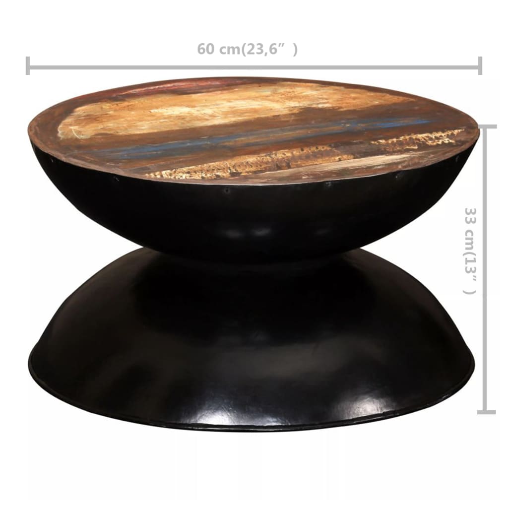 vidaXL Mesa de centro madera maciza reciclada base negra 60x60x33 cm