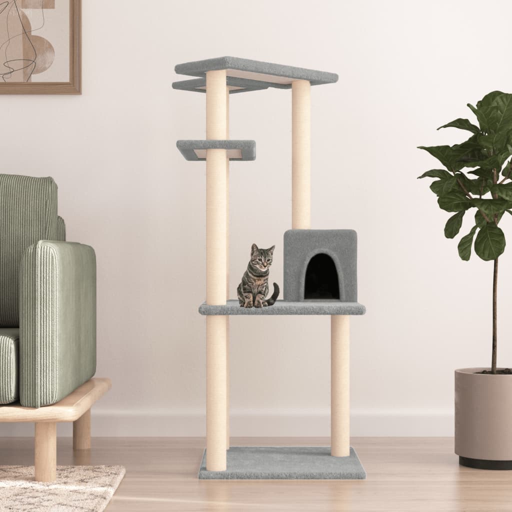 vidaXL Rascador para gatos con postes de sisal gris claro 123 cm