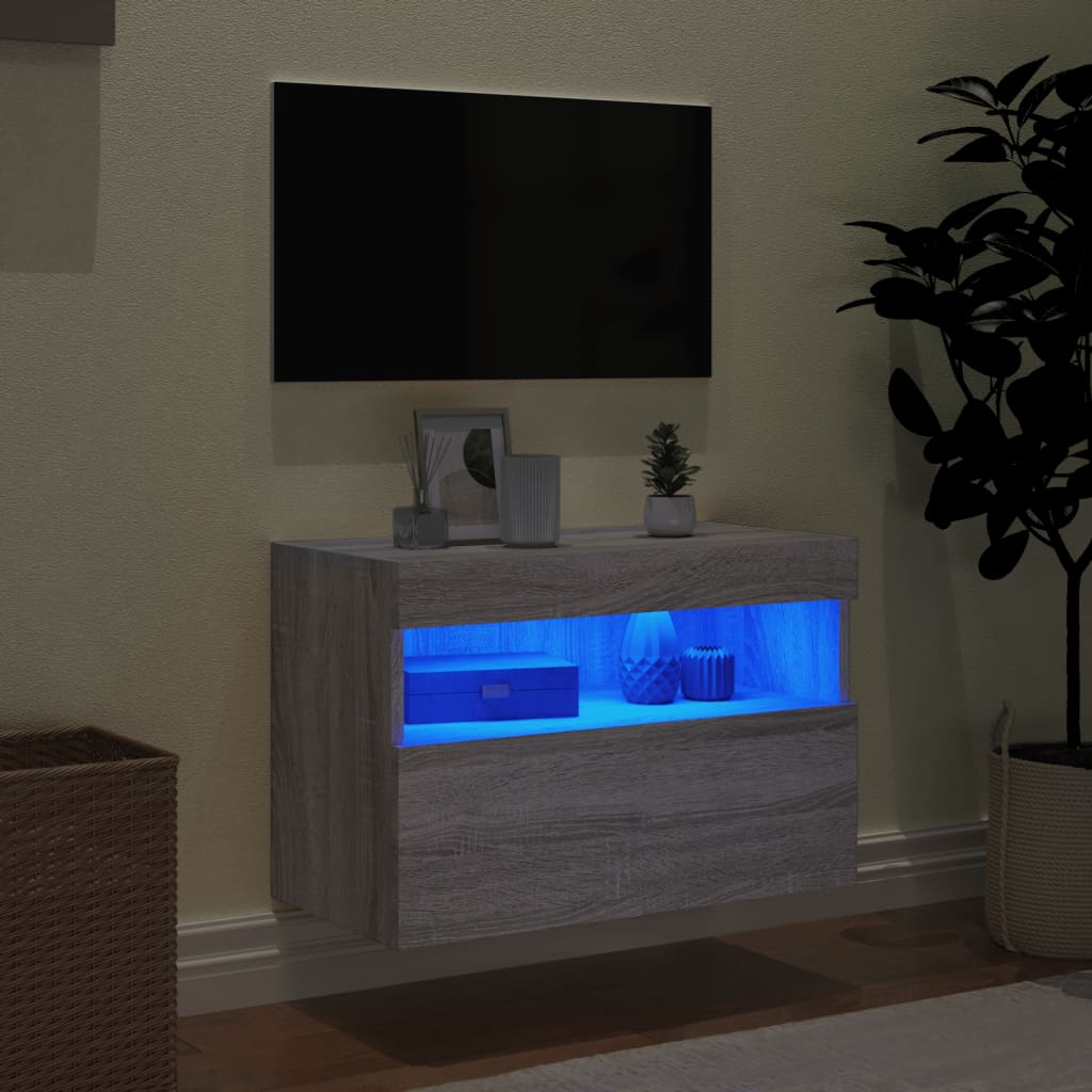 vidaXL Mueble de TV de pared con luces LED gris Sonoma 60x30x40 cm