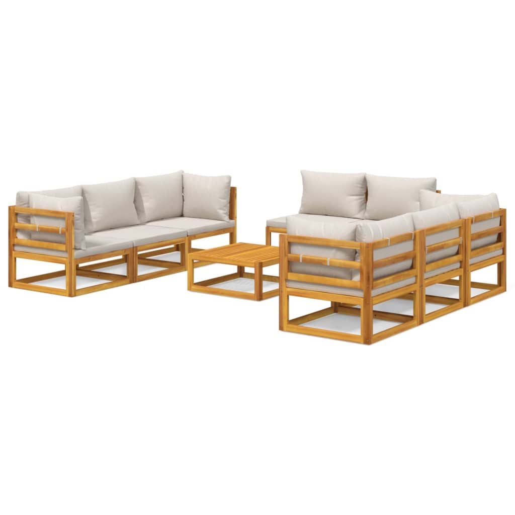 vidaXL Set muebles de jardín 9 pzas madera maciza y cojines gris claro