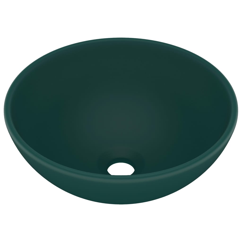 vidaXL Lavabo de lujo redondo cerámica verde oscuro mate 32,5x14 cm