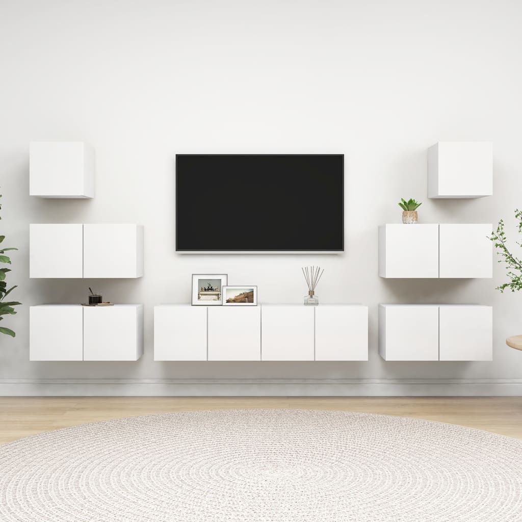 vidaXL Set de mueble para TV de 8 piezas madera contrachapada blanco
