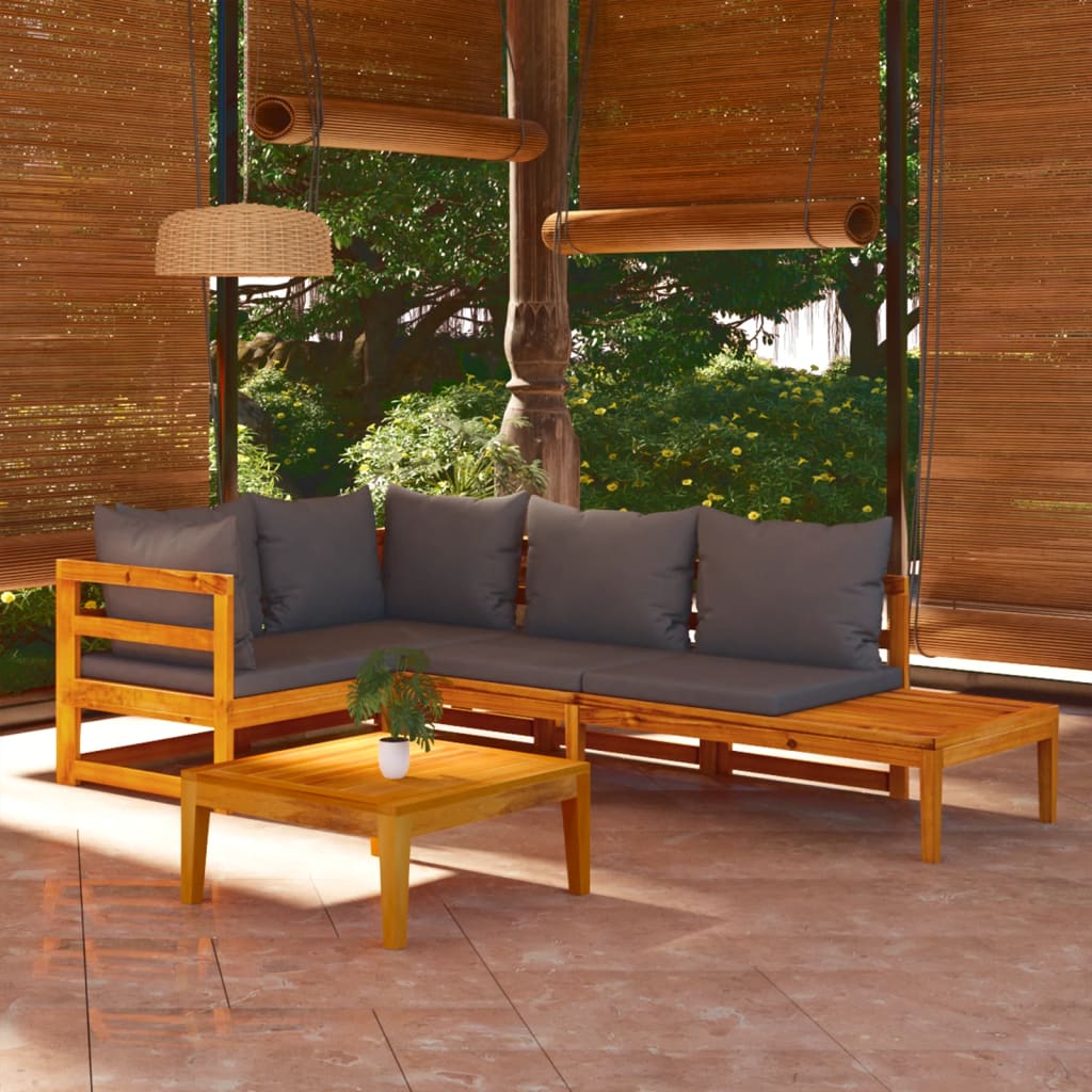 vidaXL Set muebles de jardín 4 pzas cojines gris oscuro madera acacia