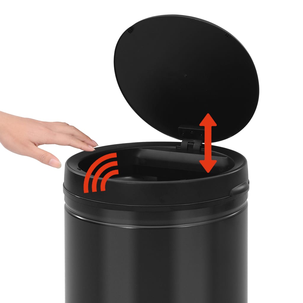 vidaXL Cubo de basura con sensor automático 80L acero al carbono negro