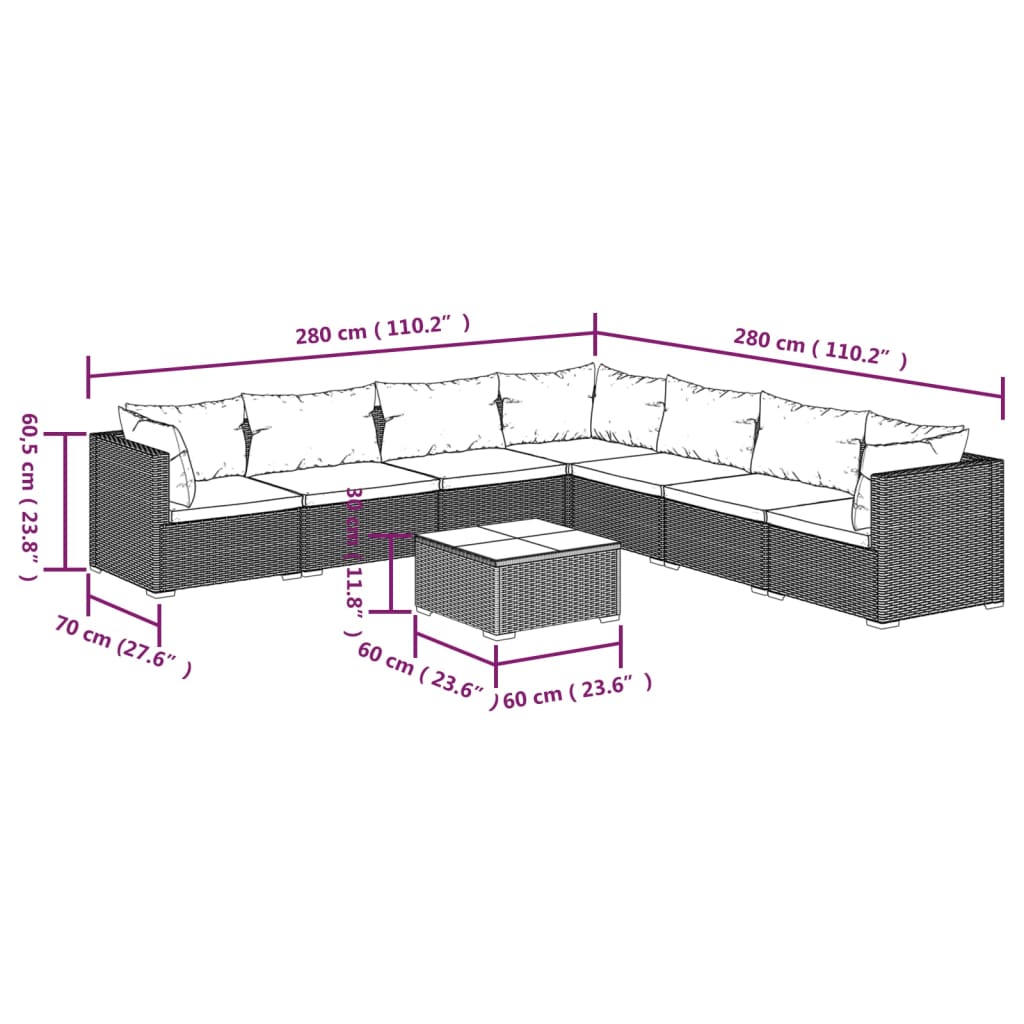 vidaXL Set sofás de jardín 8 piezas y cojines ratán sintético marrón