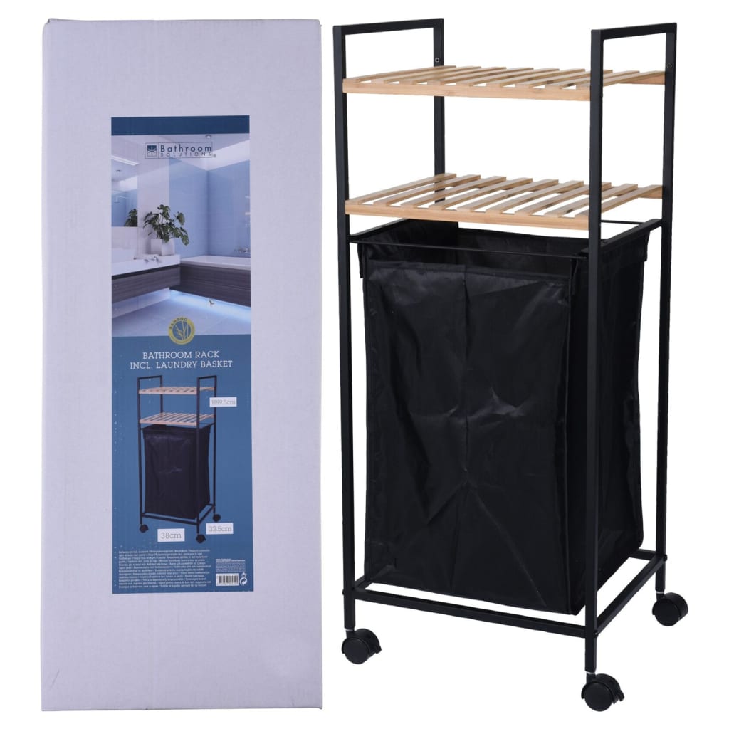 Bathroom Solutions Estantería 2 estantes y cesto colada bambú 89,5 cm