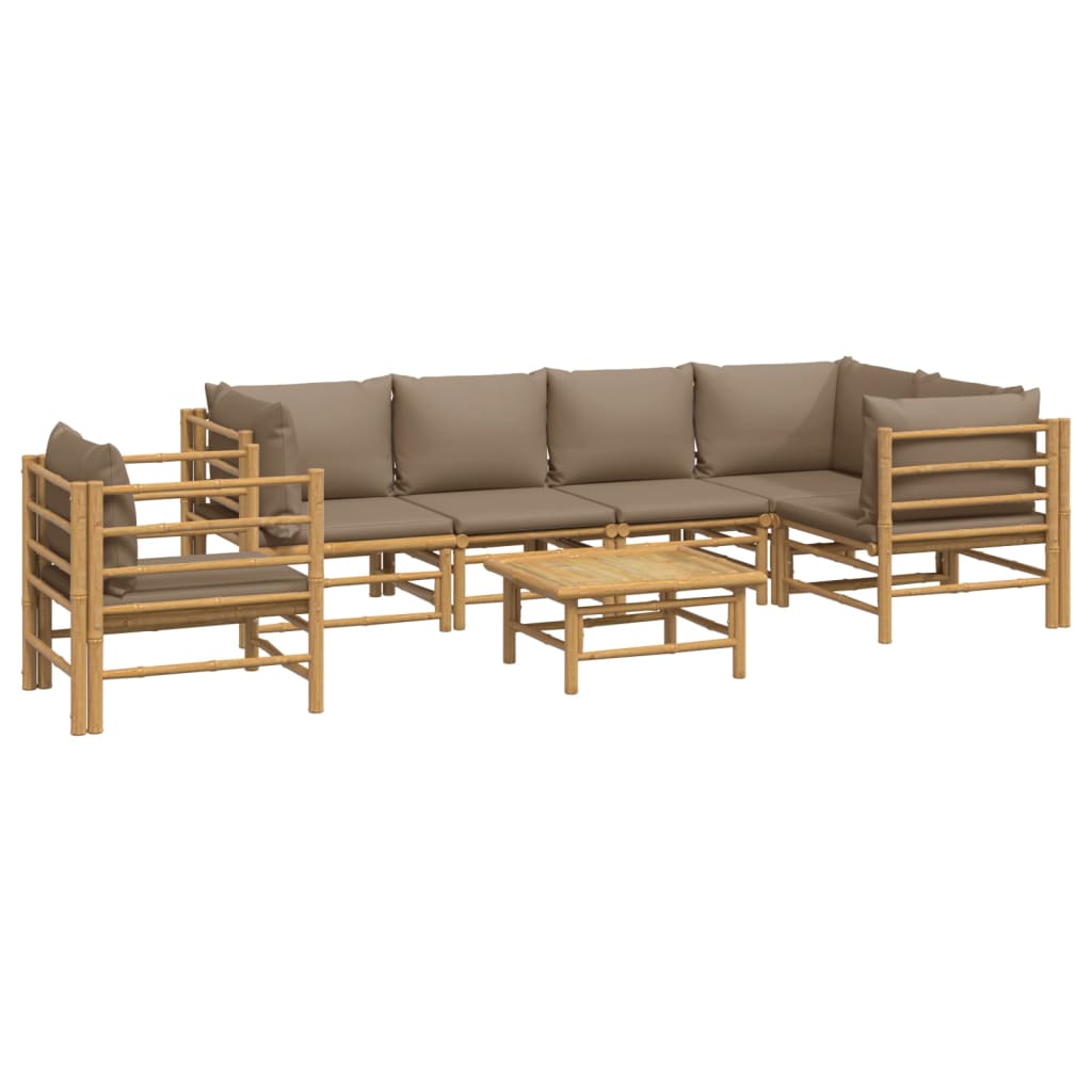 vidaXL Set de muebles de jardín 7 piezas bambú y cojines gris taupe