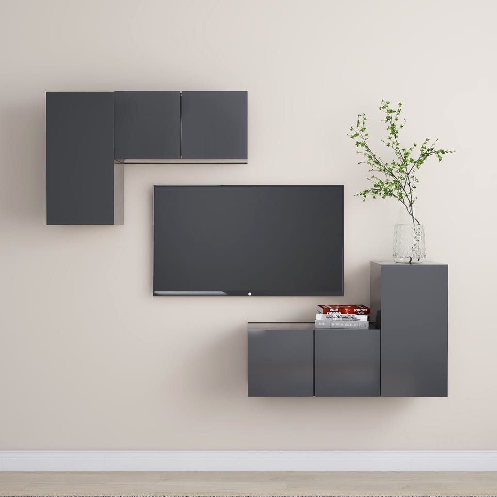 vidaXL Set de muebles de salón 4 piezas madera ingeniería gris