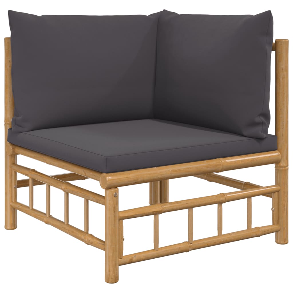 vidaXL Set de muebles de jardín 3 piezas bambú con cojines gris oscuro