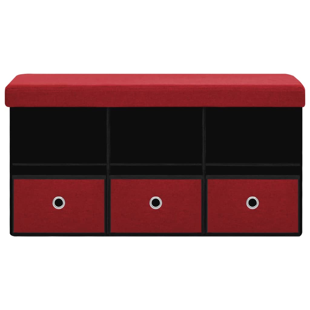 vidaXL Banco almacenaje plegable lino sintético rojo tinto 76x38x38 cm