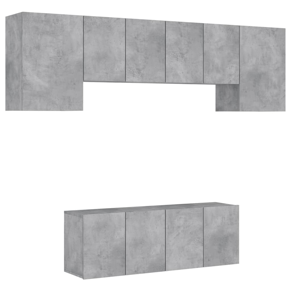 vidaXL Muebles de TV de pared 6 pzas madera ingeniería gris hormigón