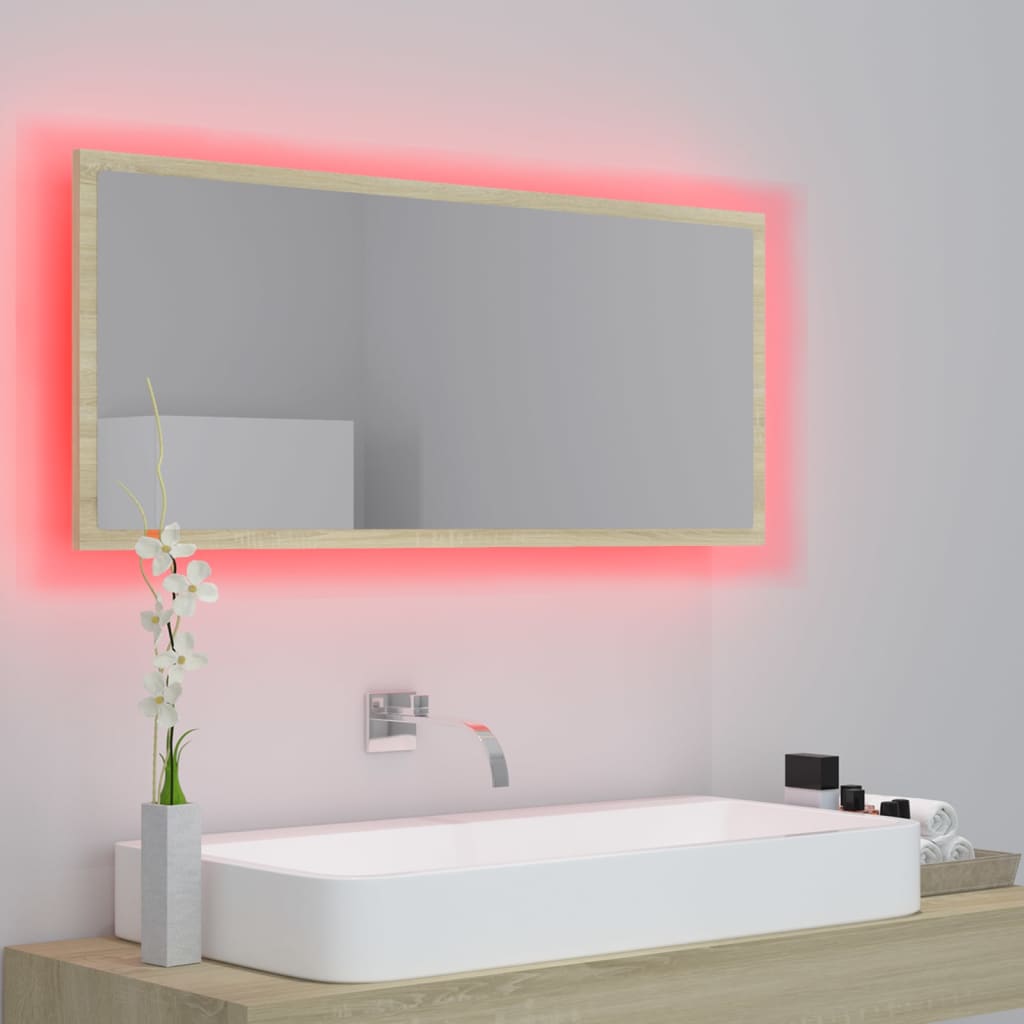 vidaXL Espejo de baño LED acrílico color roble Sonoma 100x8,5x37 cm