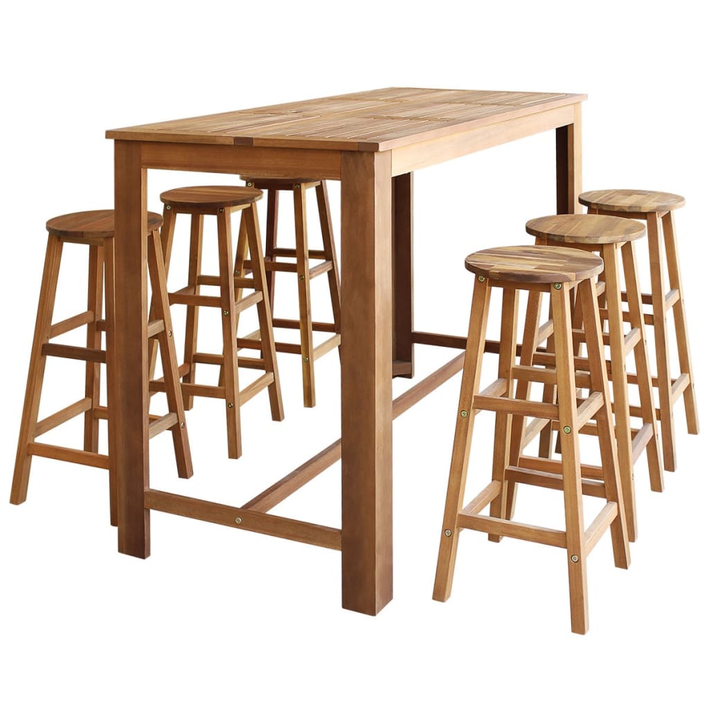 vidaXL Set mesa de bar y taburetes 7 piezas de madera de acacia maciza