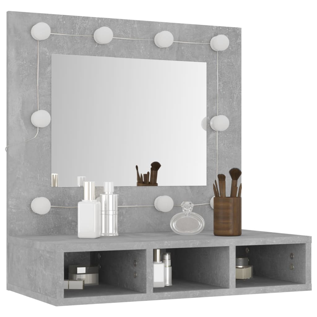 vidaXL Mueble con espejo y luces LED gris hormigón 60x31,5x62 cm