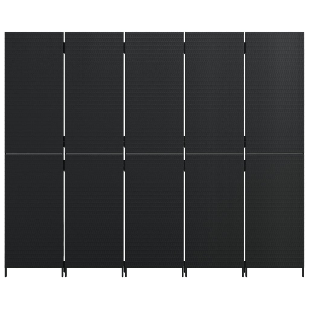 vidaXL Biombo de 5 paneles ratán sintético negro