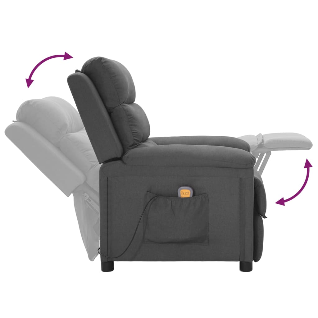 vidaXL Sillón de masaje reclinable de tela gris oscuro