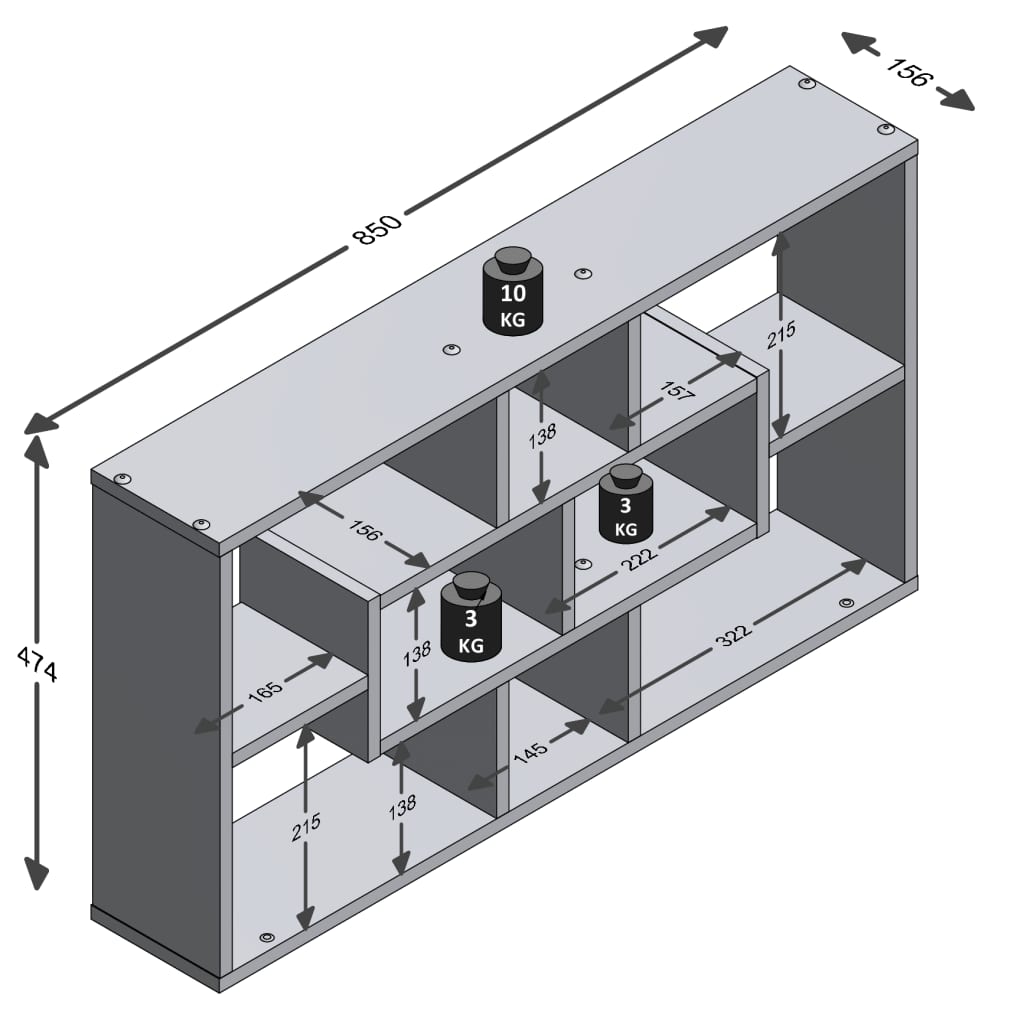 FMD Estantería de pared rectangular 8 compartimentos color roble