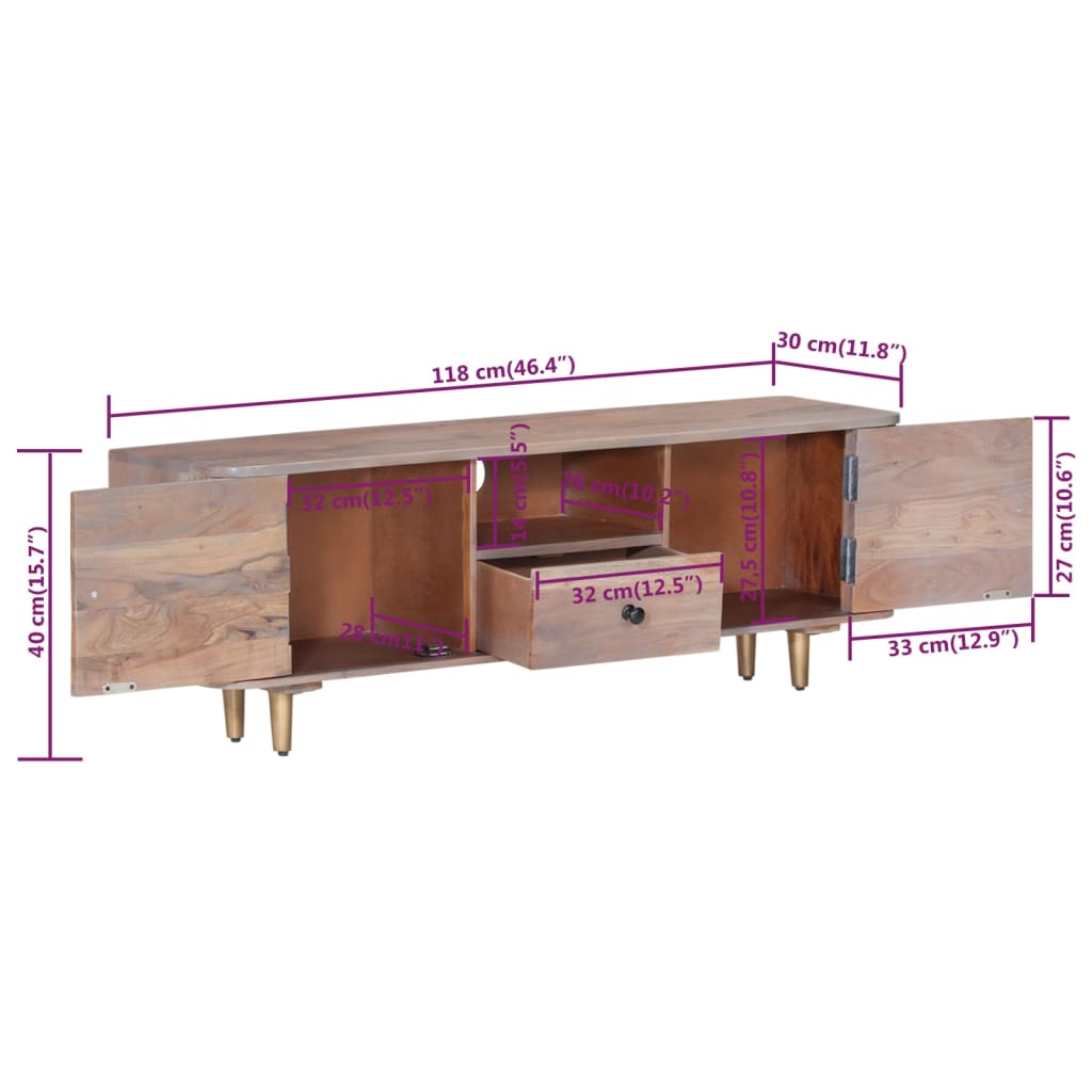 vidaXL Mueble de TV de madera maciza de acacia 118x30x40 cm