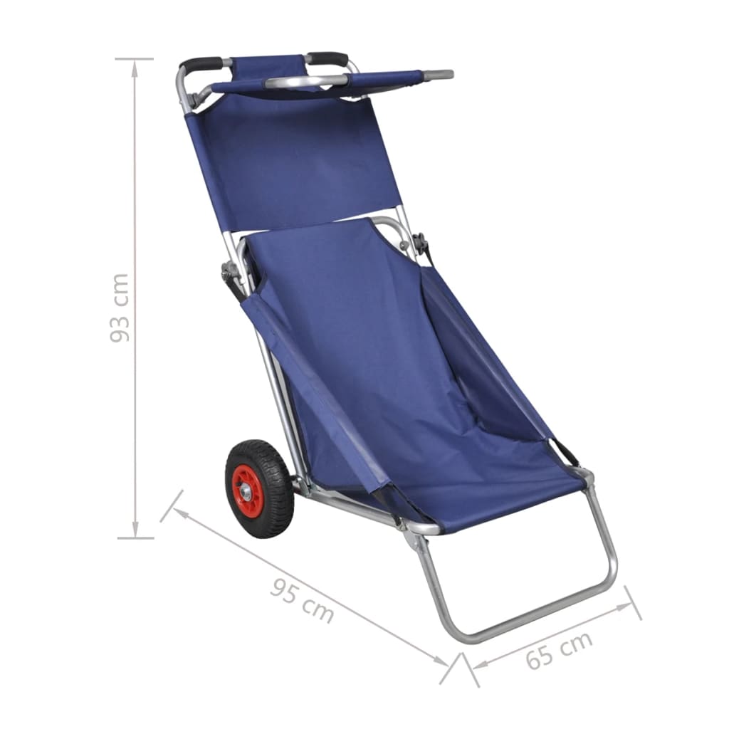 vidaXL Carrito de playa portátil y plegable con ruedas azul