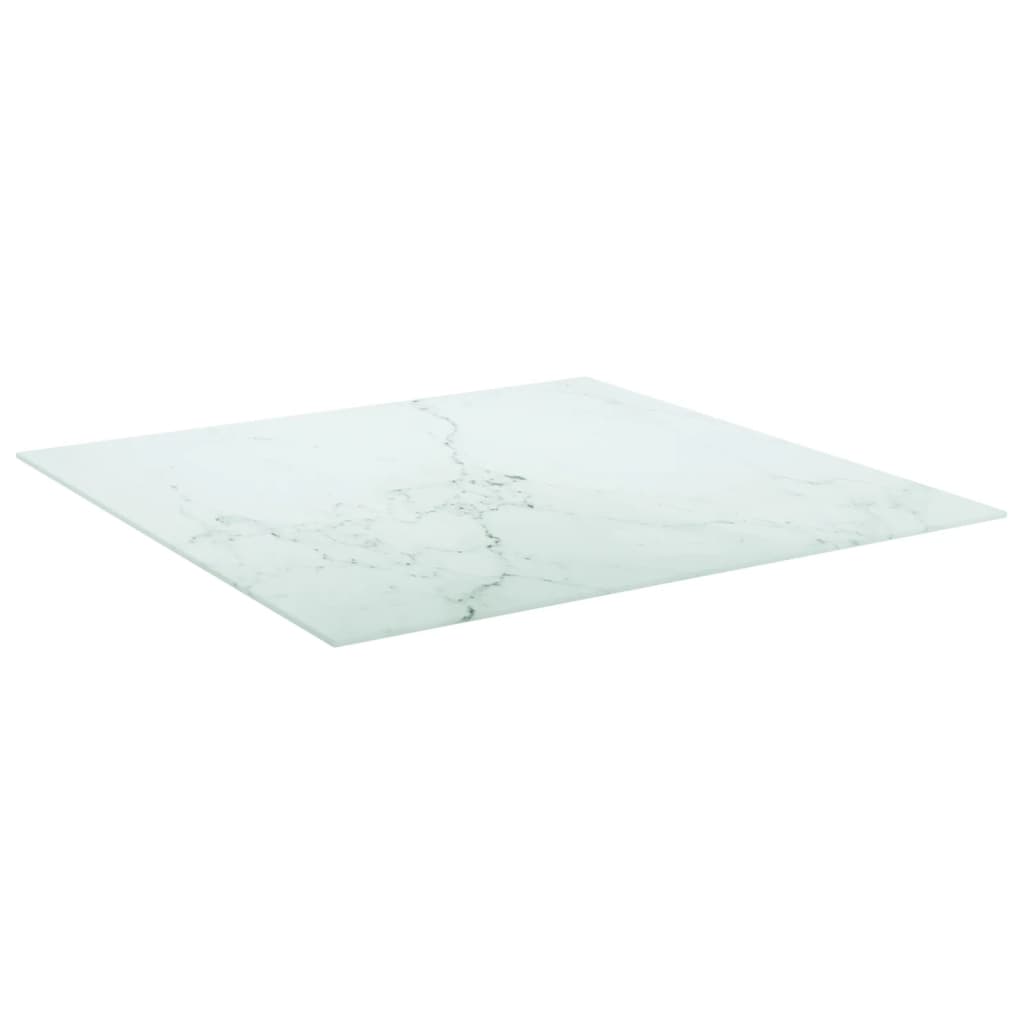 vidaXL Tablero mesa diseño mármol vidrio templado blanco 80x80 cm 6 mm