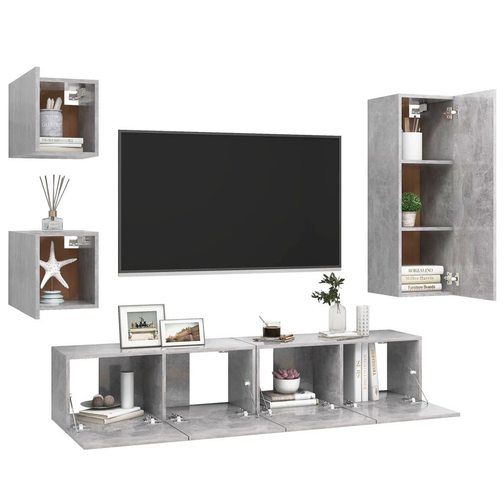 vidaXL Set muebles de salón TV 5 pzas madera ingeniería gris hormigón