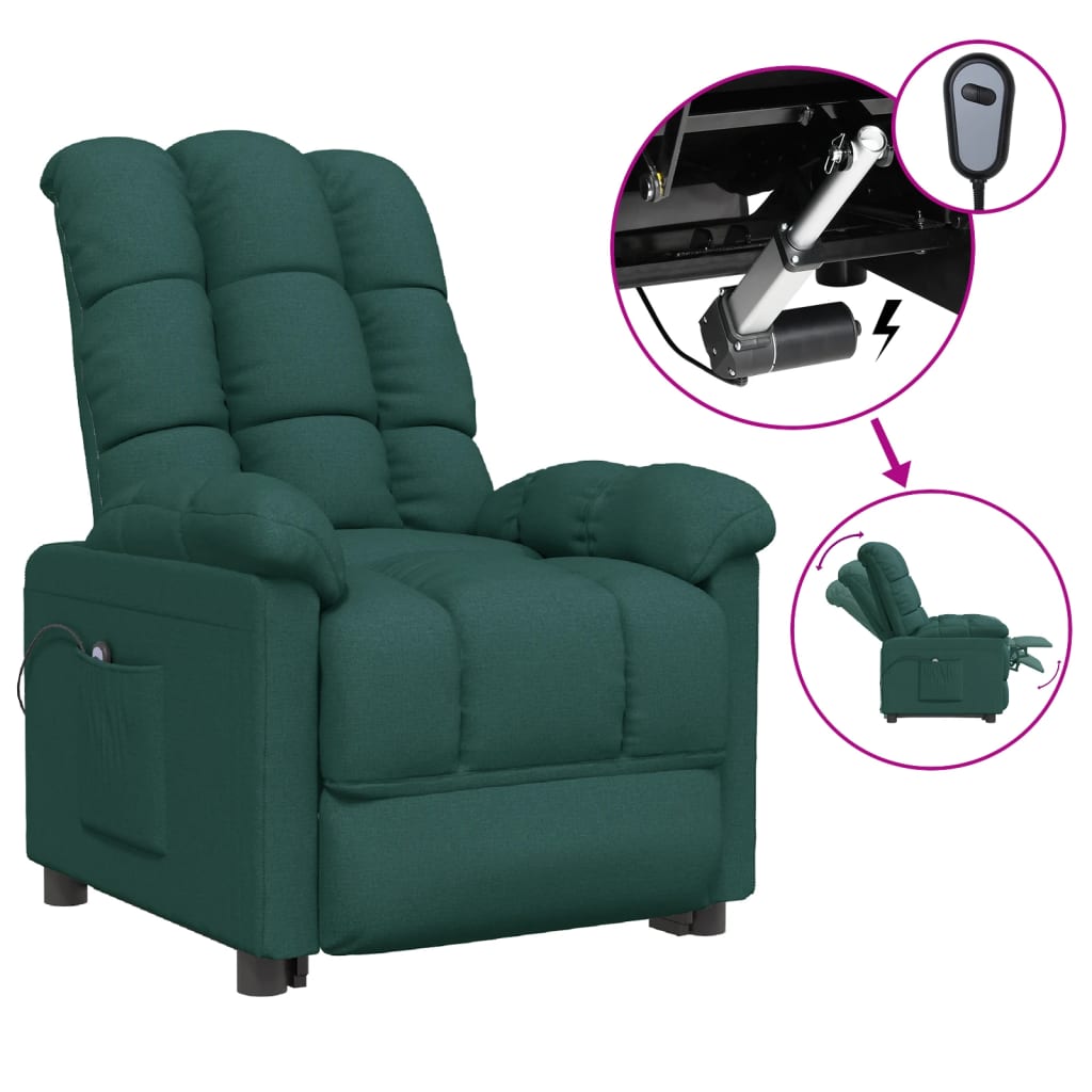vidaXL Sillón eléctrico reclinable de tela verde oscuro