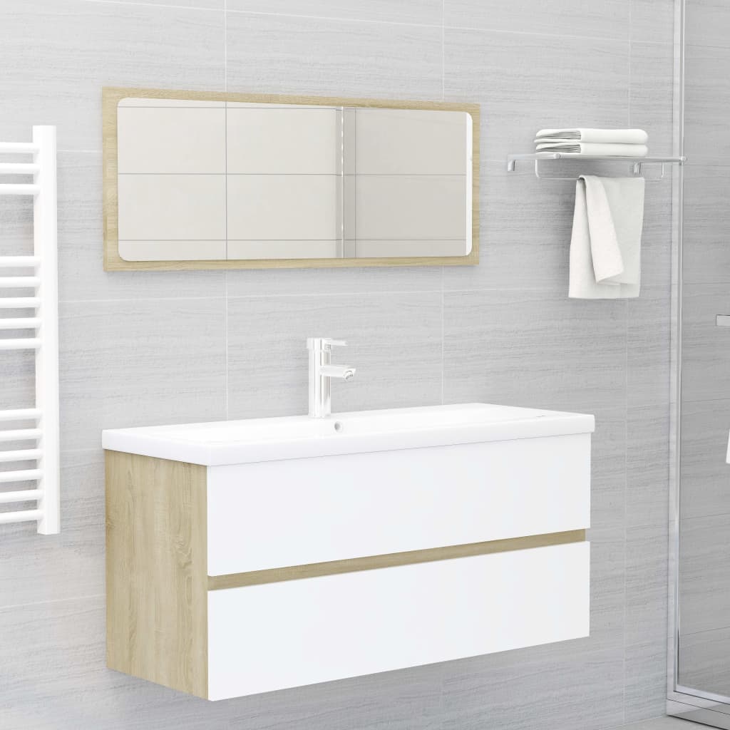 vidaXL Armario lavabo aglomerado blanco y roble Sonoma 100x38,5x45 cm