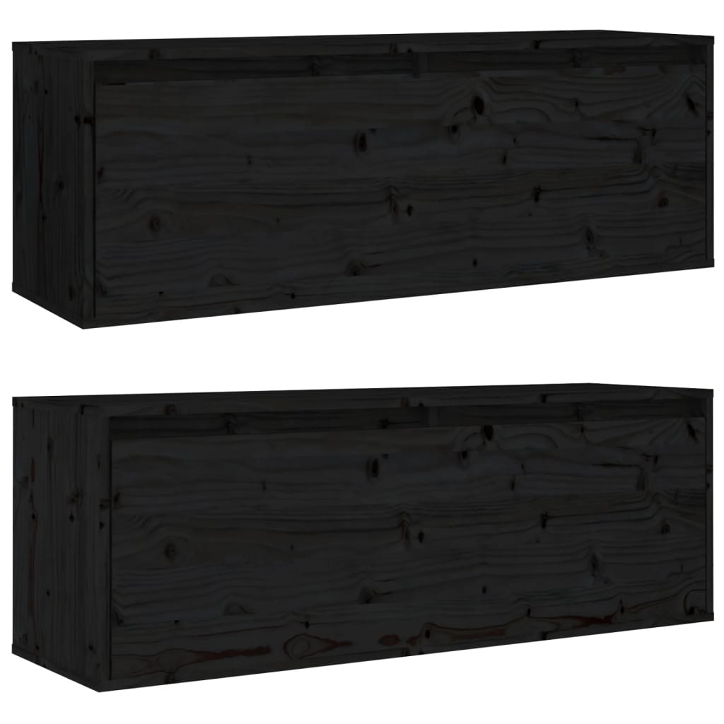 vidaXL Armario de pared 2 uds madera maciza de pino negro 100x30x35 cm