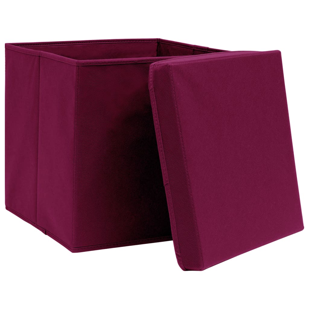 vidaXL Caja de almacenaje con tapa 10 uds tela rojo oscuro 32x32x32 cm