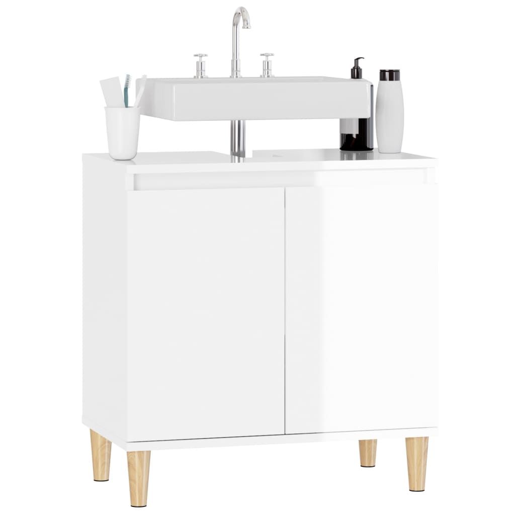 vidaXL Armario de lavabo madera contrachapada blanco brillo 58x33x60cm
