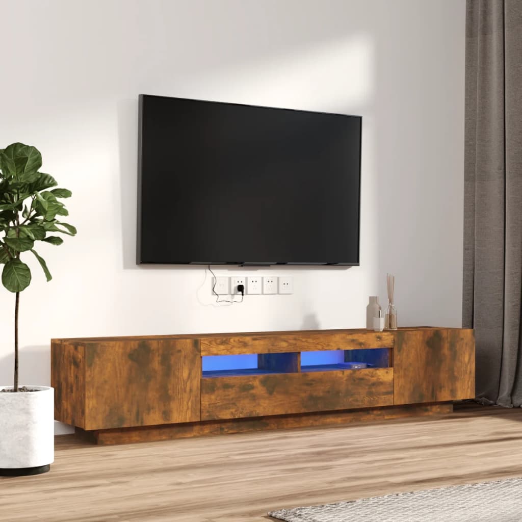 vidaXL Set de muebles TV con LEDS 2 pzas contrachapada roble ahumado