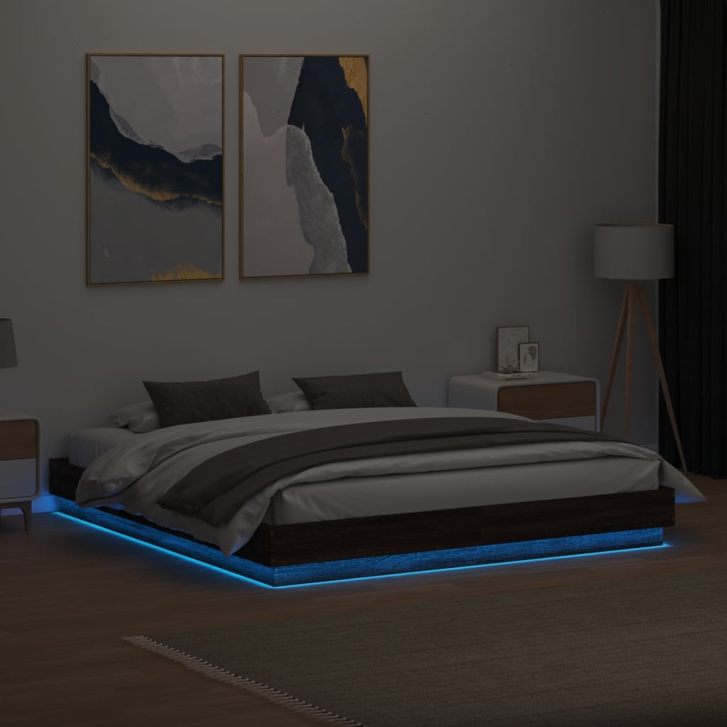 vidaXL Estructura de cama con luces LED roble marrón 180x200 cm