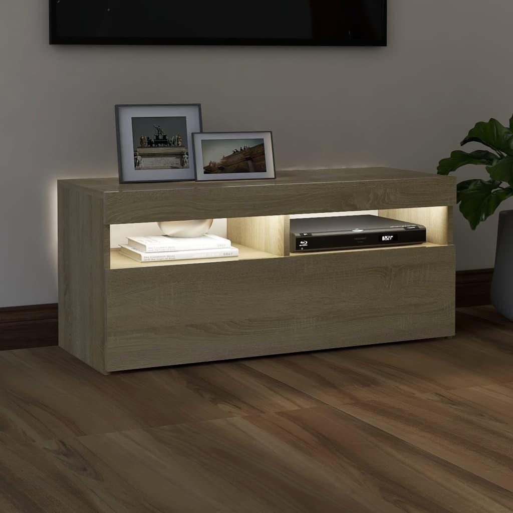 vidaXL Mueble de TV con luces LED roble Sonoma 90x35x40 cm