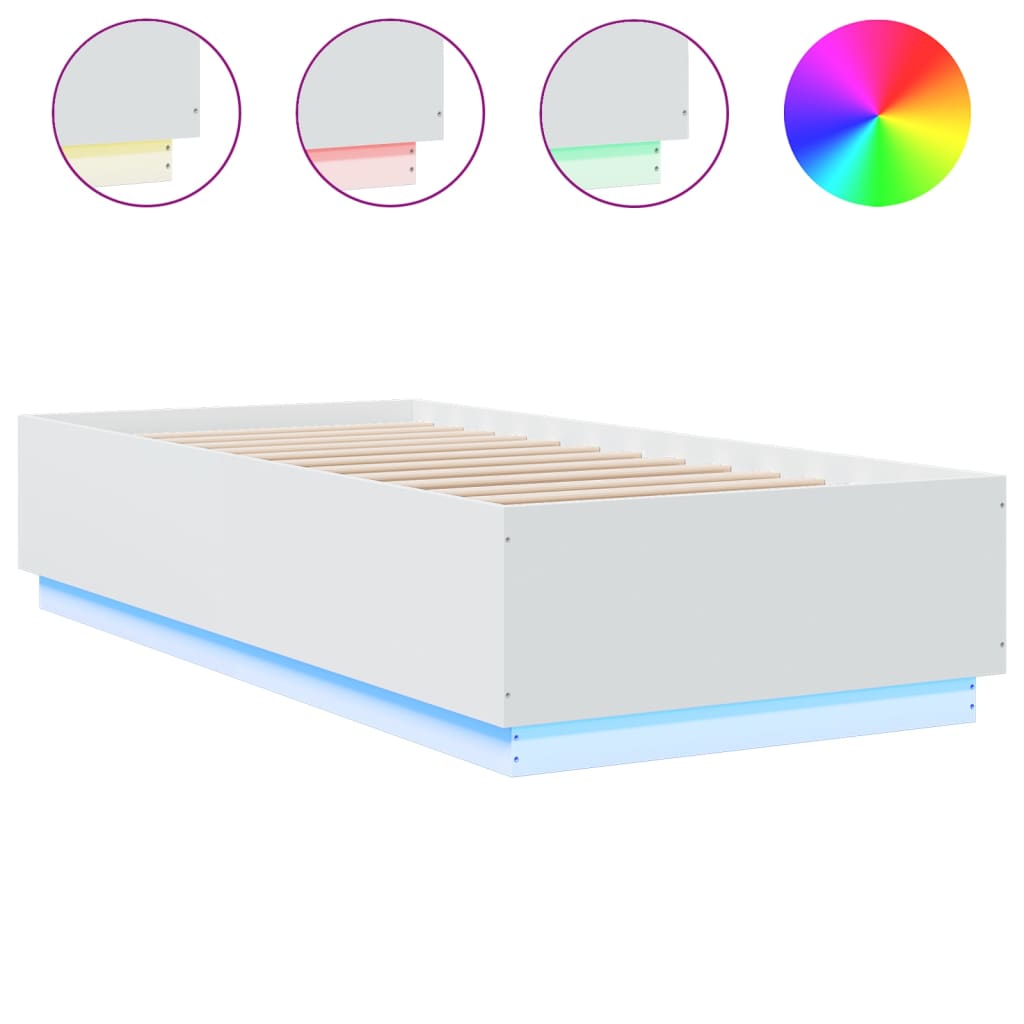 vidaXL Estructura de cama con LED madera ingeniería blanco 90x200 cm