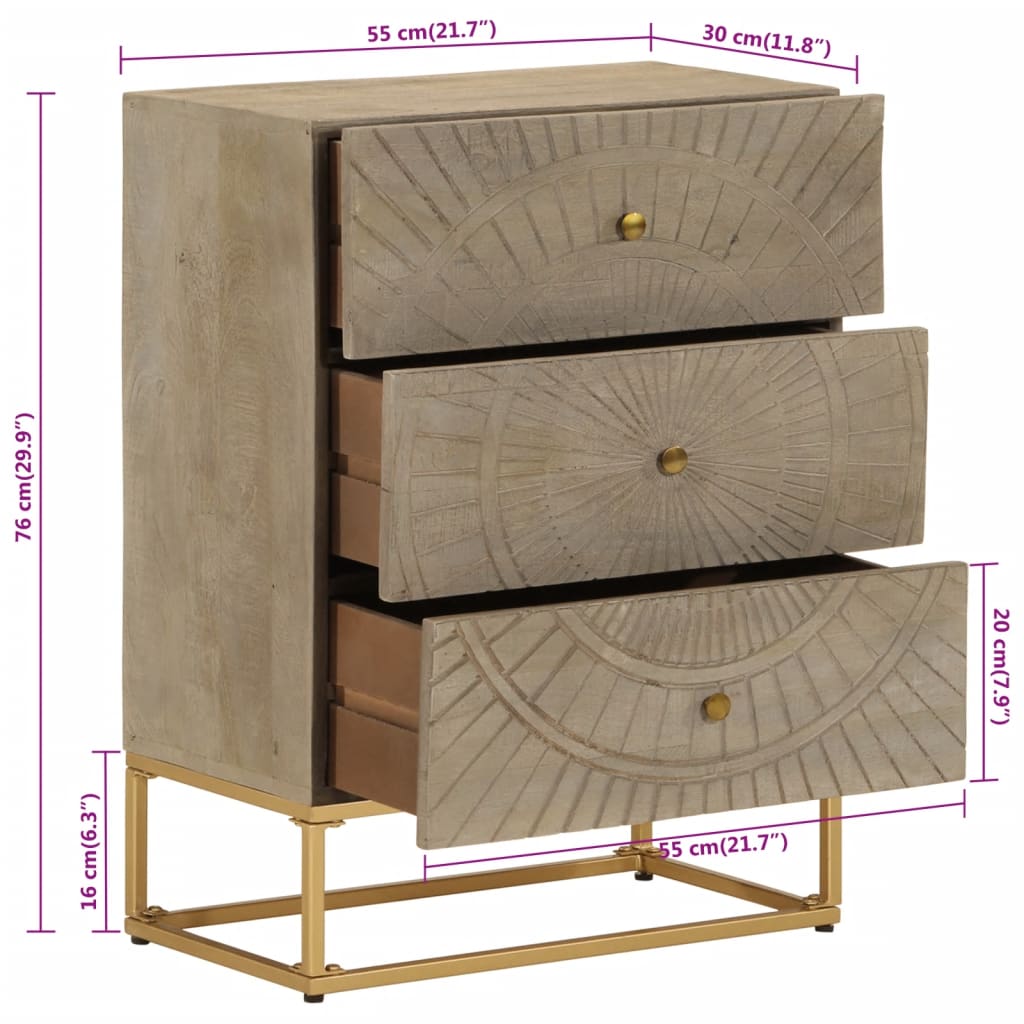 vidaXL Cómoda madera maciza de mango y hierro 55x30x76 cm