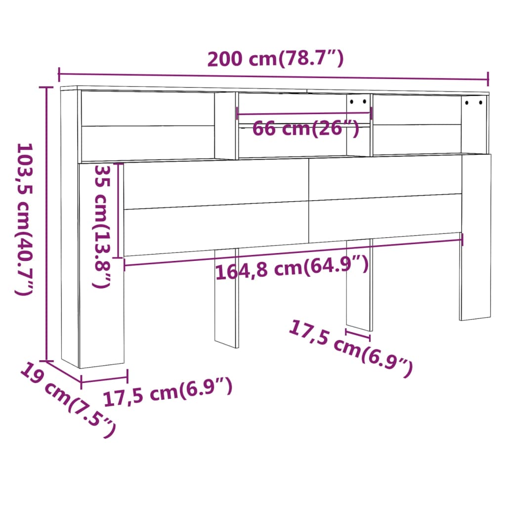 vidaXL Mueble cabecero color roble Sonoma 200x19x103,5 cm