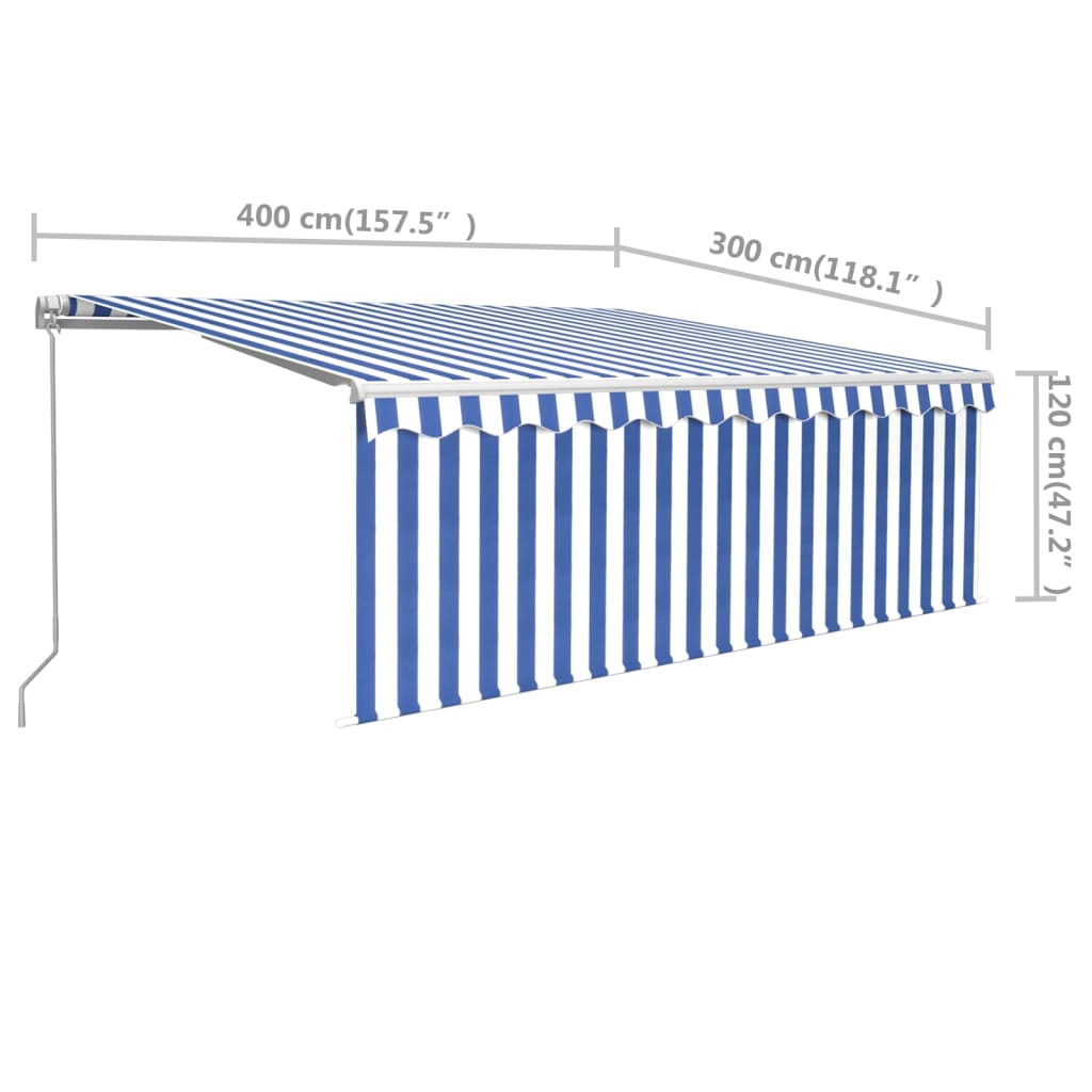 vidaXL Toldo retráctil manual con persiana azul y blanco 4x3 m