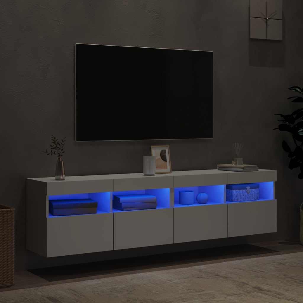 vidaXL Muebles de TV de pared con luces LED 2 uds blanco 80x30x40 cm